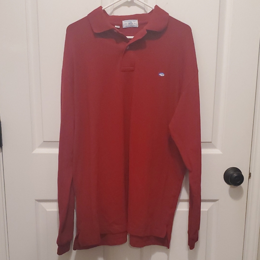 Southern Tide Men's Long-Sleeve Polo in Deep Crimson